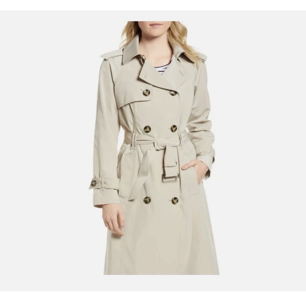 NWT London Fog 3/4 Length Double-Breasted Trench Coat with Belt (Stone) sz L